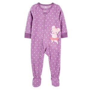 CARTER'S PURPLE POLKA DOT BALLERINA MOUSE FLEECE FOOTED SLEEPER SIZE 12 MONTHS